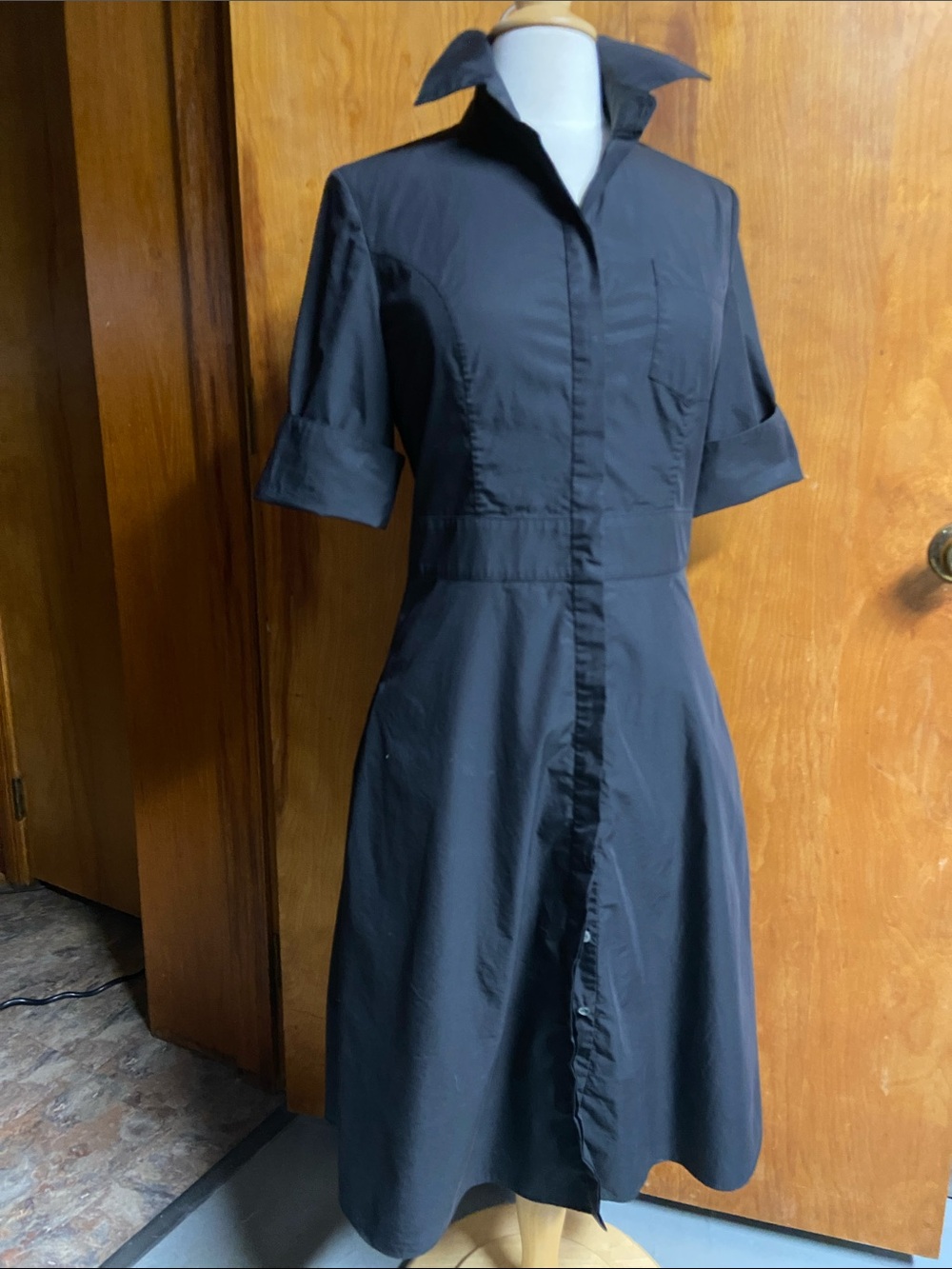 Vintage Coquette Black Shirt Dress with Collared Neck XANDER Small 50’s